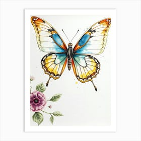 Butterfly With Flowers Art Print