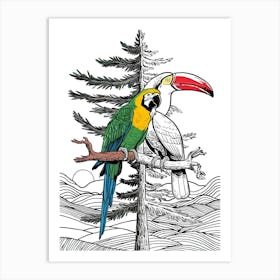Parrots On A Tree Art Print