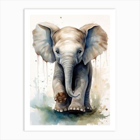 Baby Elephant Watercolor Art Print