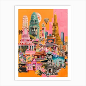Bangkok   Retro Collage Style 3 Art Print