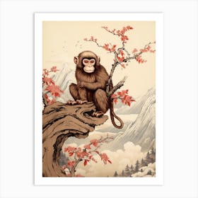Monkey Animal Drawing In The Style Of Ukiyo E 4 Art Print