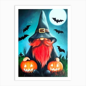 Halloween Witch Gnome Art Print