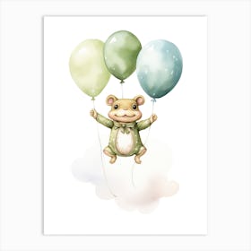 Baby Frog Flying With Ballons, Watercolour Nursery Art 3 Art Print