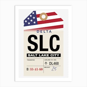 Salt Lake City (SLC) Utah, USA Vintage Airline Luggage Tag Art Print