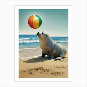 Seal Playing With A Beach Ball Art Print