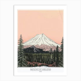 Mount St Helens Usa Color Line Drawing 5 Poster Art Print