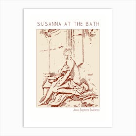 Line Art Minimalist – Susanna At The Bath – Jean Baptiste Santerre – Classic Painting 1 Art Print