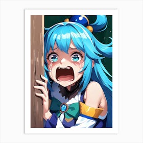 Anime Girl With Blue Hair Art Print