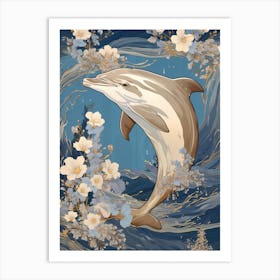 Dolphin Animal Drawing In The Style Of Ukiyo E 1 Art Print