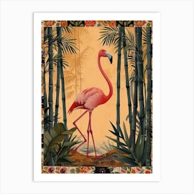 Greater Flamingo And Bamboo Boho Print 1 Art Print