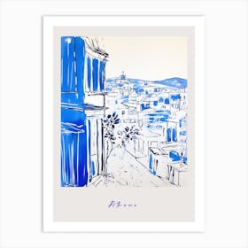 Athens Greece 2 Mediterranean Blue Drawing Poster Art Print