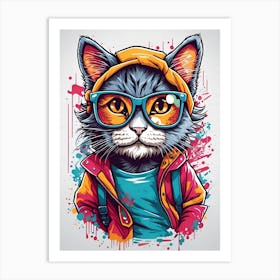 Full Color Cute Cat Wearing Glasses Art Print