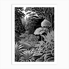 Jardin Botanique De Montréal, 1, Canada Linocut Black And White Vintage Art Print