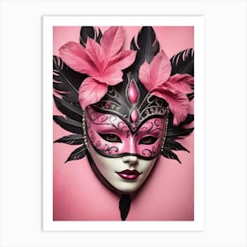 A Woman In A Carnival Mask, Pink And Black (15) Art Print