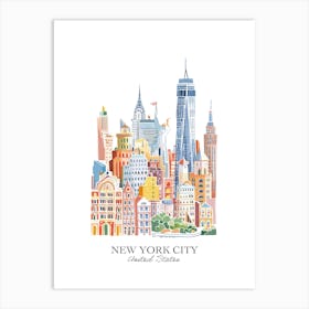 New York City United States Gouache Travel Illustration Art Print