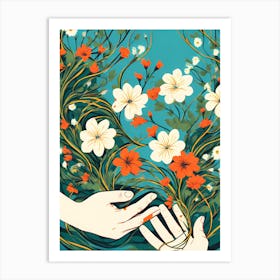 Hands And Flowers, flower art, flower and hand, flower digital art Art Print