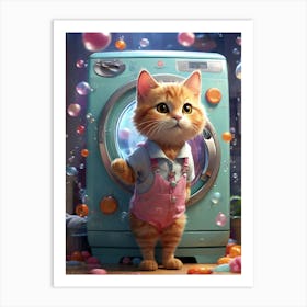 Cat In The Washing Machine 1 Art Print