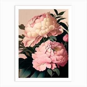 Festiva Maxima Peonies Pink 3 Vintage Sketch Art Print