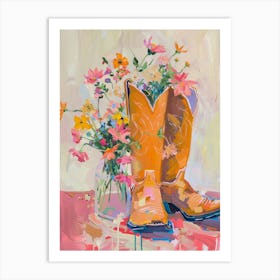 Cowboy Boots And Wildflowers Shooting Stars 3 Art Print