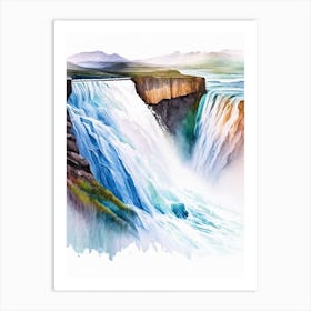 Gullfoss Waterfall, Iceland Water Colour (2) Art Print