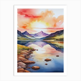 Sunset Over Lake Canvas Print Art Print