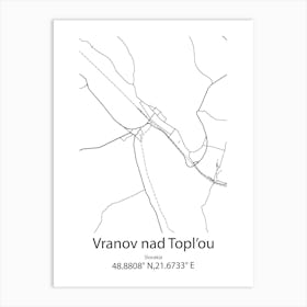 Vranov Nad Topl Ou,Slovakia Minimalist Map Art Print