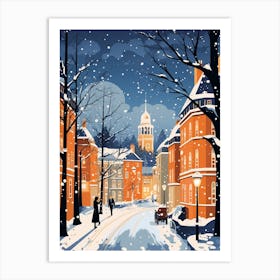 Winter Travel Night Illustration Nottingham United Kingdom 3 Art Print