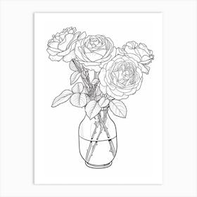 Rose In A Vase Line Drawing 5 Art Print