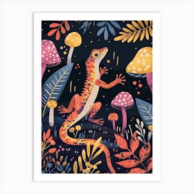 Lizard In The Mushrooms Modern Colourful Abstract Illustration 1 Art Print