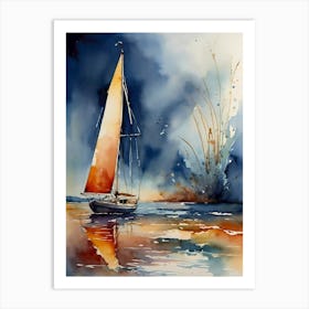 Sailboat Watercolor Painting 1 Art Print