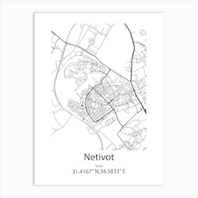 Netivot,Israel Minimalist Map Art Print