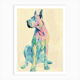 Pastel Great Dane Dog Watercolour Line Illustration 1 Art Print
