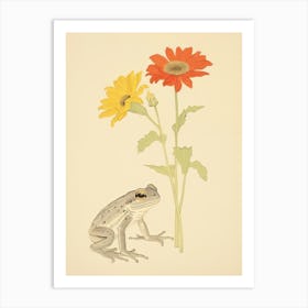 Frog And Daisy,  Matsumoto Hoji Inspired Japanese 1 Art Print