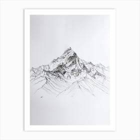 Nanga Parbat Pakistan Line Drawing 3 Art Print