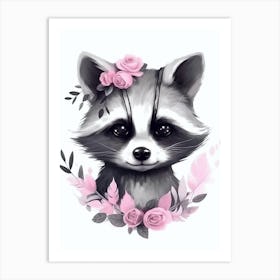 Pink Raccoon Illustration 6 Art Print