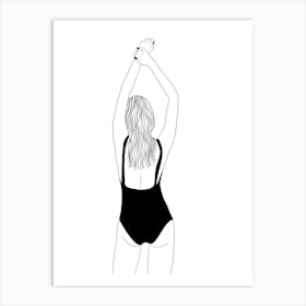 Girl Swimwear Line Drawing Art Print