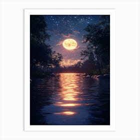 Full Moon Over A Lake Art Print