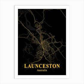 Launceston Gold City Map 1 Art Print