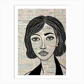 Woman With Words On Her Face Art Print