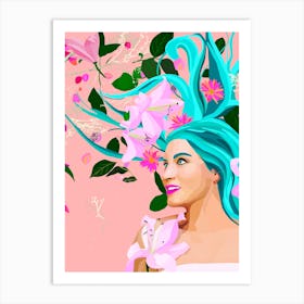 Daydreaming- woman with blue hair Art Print