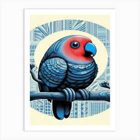 Indigo Parrot On A Branch Art Print