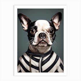 French Bull Dog In A Striped Uniform Art Print