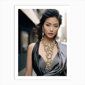 Asian Woman Adorned In Haute Couture Fashion Poised Elegantly Silk And Velvet Textures Contrastin (3) Art Print