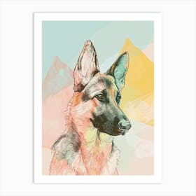 German Shepherd Dog Pastel Line Watercolour Illustration  2 Art Print
