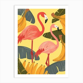 Andean Flamingo And Banana Plants Minimalist Illustration 1 Art Print