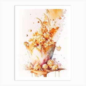 Caramel Popcorn Dessert Storybook Watercolour Flower Art Print