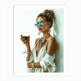 Beauty With A Glass Of Red Wine 2 Art Print