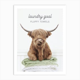 Highland Cow Laundry Goal Fluffy Towels Art Print