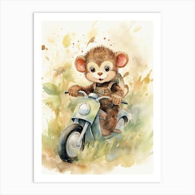 Monkey Painting Biking Watercolour 3 Art Print
