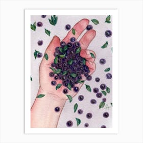 Blueberries In Hand Art Print